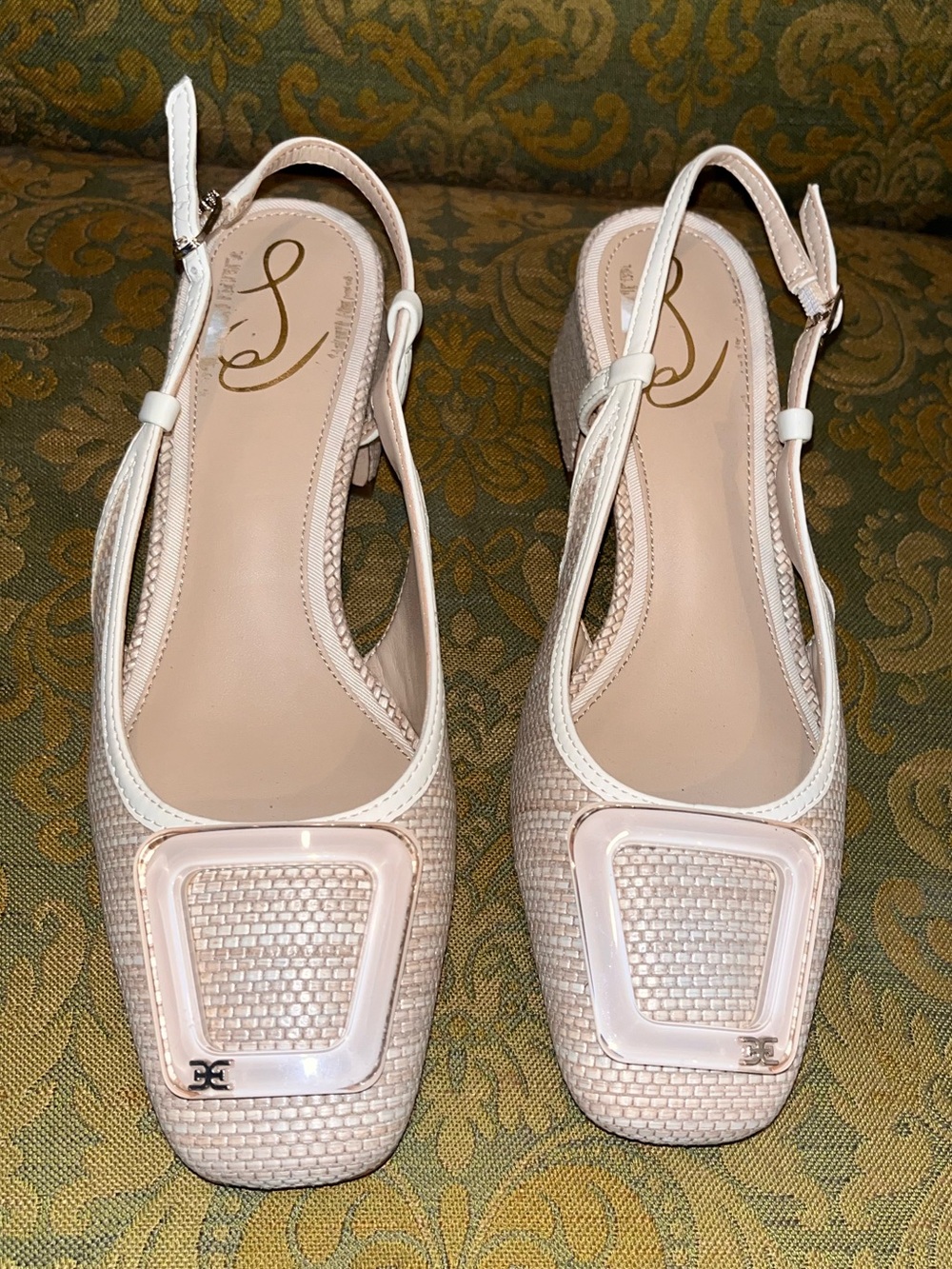Sam Edelman Blush Beige Slingback Heels with Decorative Buckle - Picture 3 of 12